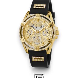 ⁦GUESS Ladies Gold Tone Analog Band BLACK Silicone Watch  GW0536L3⁩ - الصورة ⁦2⁩
