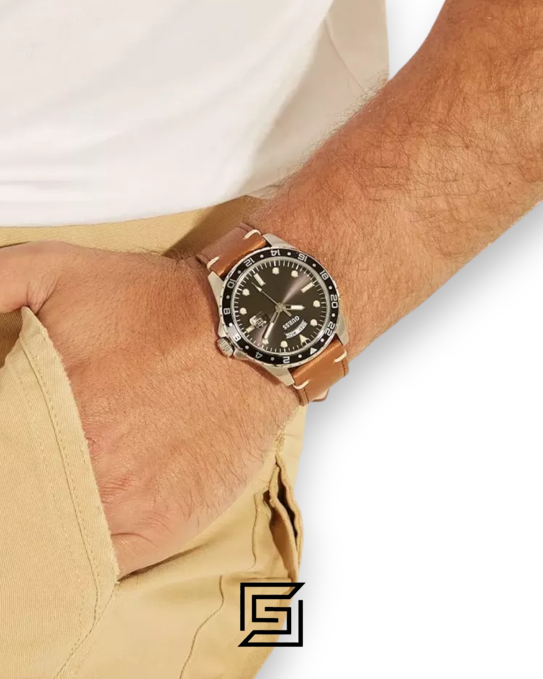 GUESS MEN SILVER Tone Analog Leather Watch GW0221G3 - Image 2