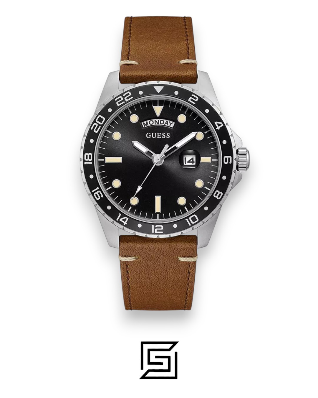 GUESS MEN SILVER Tone Analog Leather Watch GW0221G3