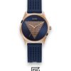 GUESS Ladies Gold Tone Analog Band BLUE Silicone Watch W1227L3