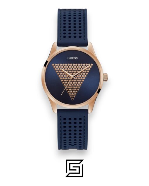 GUESS Ladies Gold Tone Analog Band BLUE Silicone Watch W1227L3