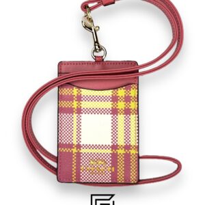 ID lanyard with garden plaid print C8685 Pink - Image 1