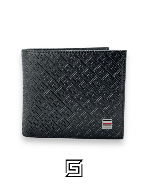 TOMMY SINGLE WALLET W TH LOGO HARD PATTERN INSIDE LEATHER SQUARE LOGO/BLACK