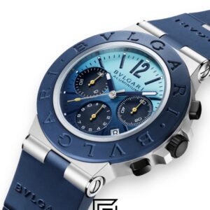 Bvlgari Aluminium Chronograph Blue Dial White Band Men’s Watch - Image 2