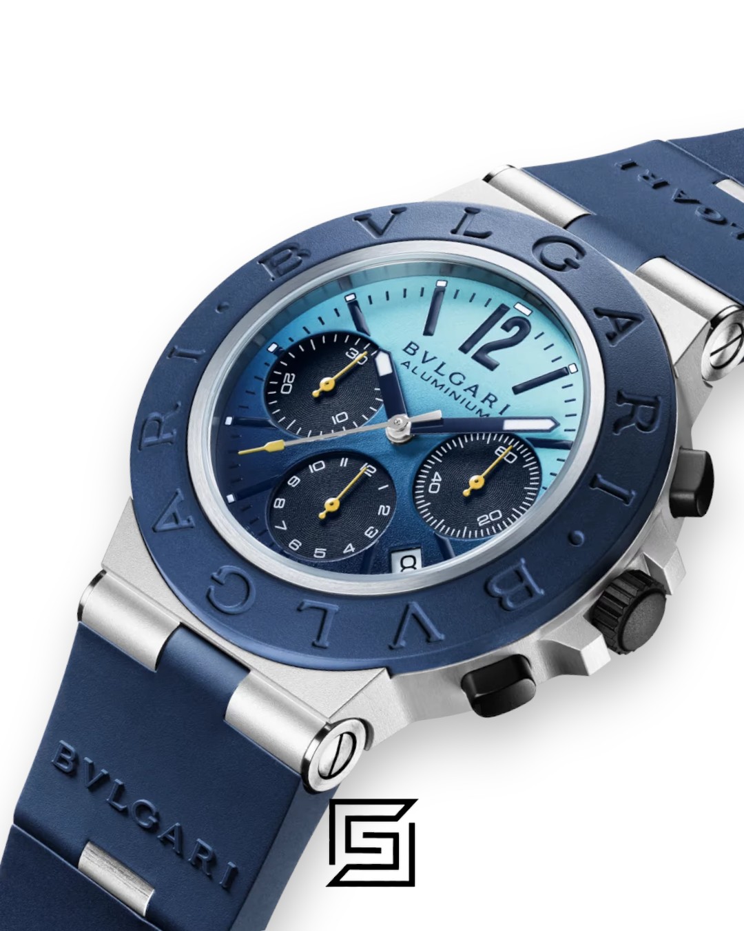 Bvlgari Aluminium Chronograph Blue Dial White Band Men’s Watch - Image 2