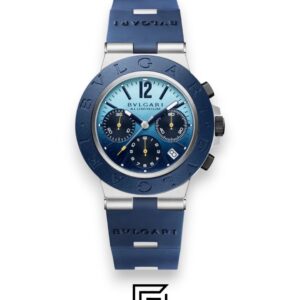 Bvlgari Aluminium Chronograph Blue Dial White Band Men’s Watch - Image 1