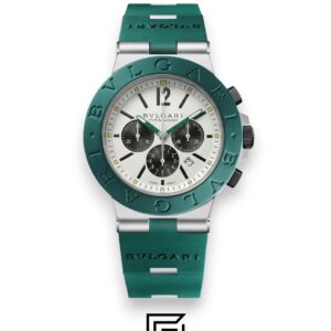 Bvlgari Aluminium Chronograph White Dial Green Band Men’s Watch - Image 1