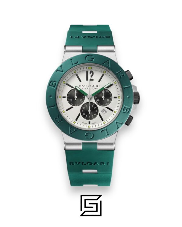 Bvlgari Aluminium Chronograph White Dial Green Band Men’s Watch
