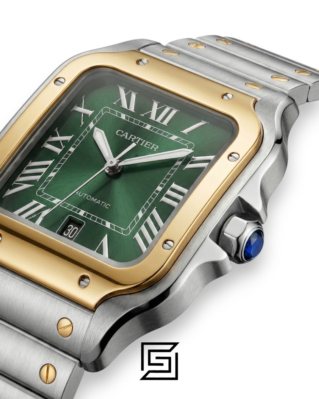 ⁦Cartier Santos 3241983 Automatic Green Roman Dial Two-Tone - 47mm⁩ - الصورة ⁦2⁩