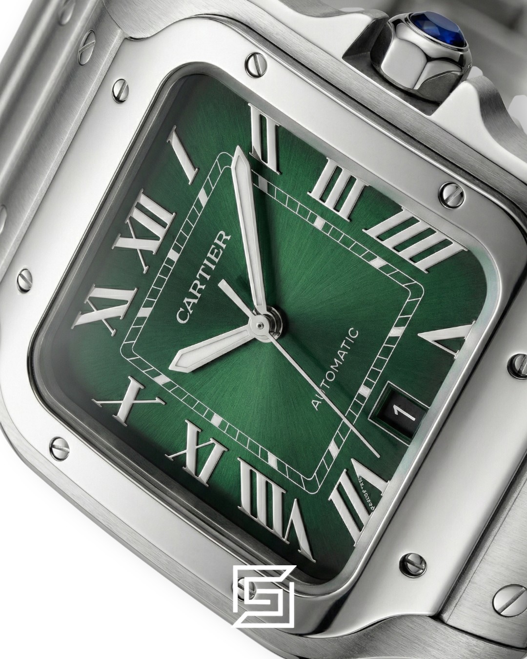 ⁦Cartier Santos 3241983 Automatic Green Roman Dial Stainless Steel - 47mm⁩ - الصورة ⁦2⁩