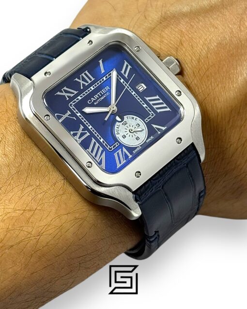 Alternative view of Cartier Santos 3241983 Automatic Blue Roman Dial – Blue Leather Strap