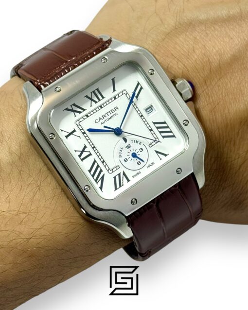Alternative view of Cartier Santos 3241983 Automatic White Roman Dial – Blue Leather Strap