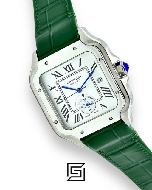Cartier Santos 3241983 Automatic White Roman Dial – Green Leather Strap