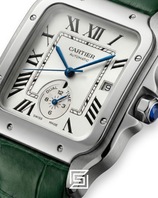 Cartier Santos 3241983 Automatic Dual Time White Roman Dial Green Leather - 47mm