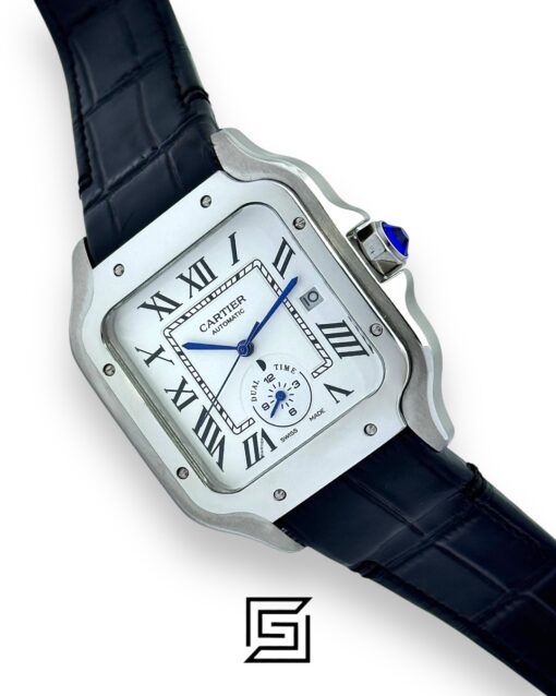 Cartier Santos 3241983 Automatic White Roman Dial – Black Leather Strap