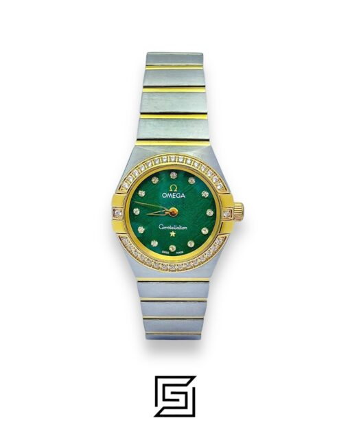 Omega Constellation Green Dial Diamond Bezel Haf Gold Ladies’ Watch