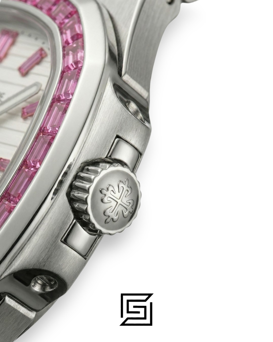 ⁦Patek Philippe Nautilus – White Dial – Pink Gem Bezel – Japanese Automatic⁩ - الصورة ⁦4⁩