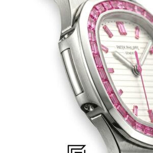⁦Patek Philippe Nautilus – White Dial – Pink Gem Bezel – Japanese Automatic⁩ - الصورة ⁦3⁩