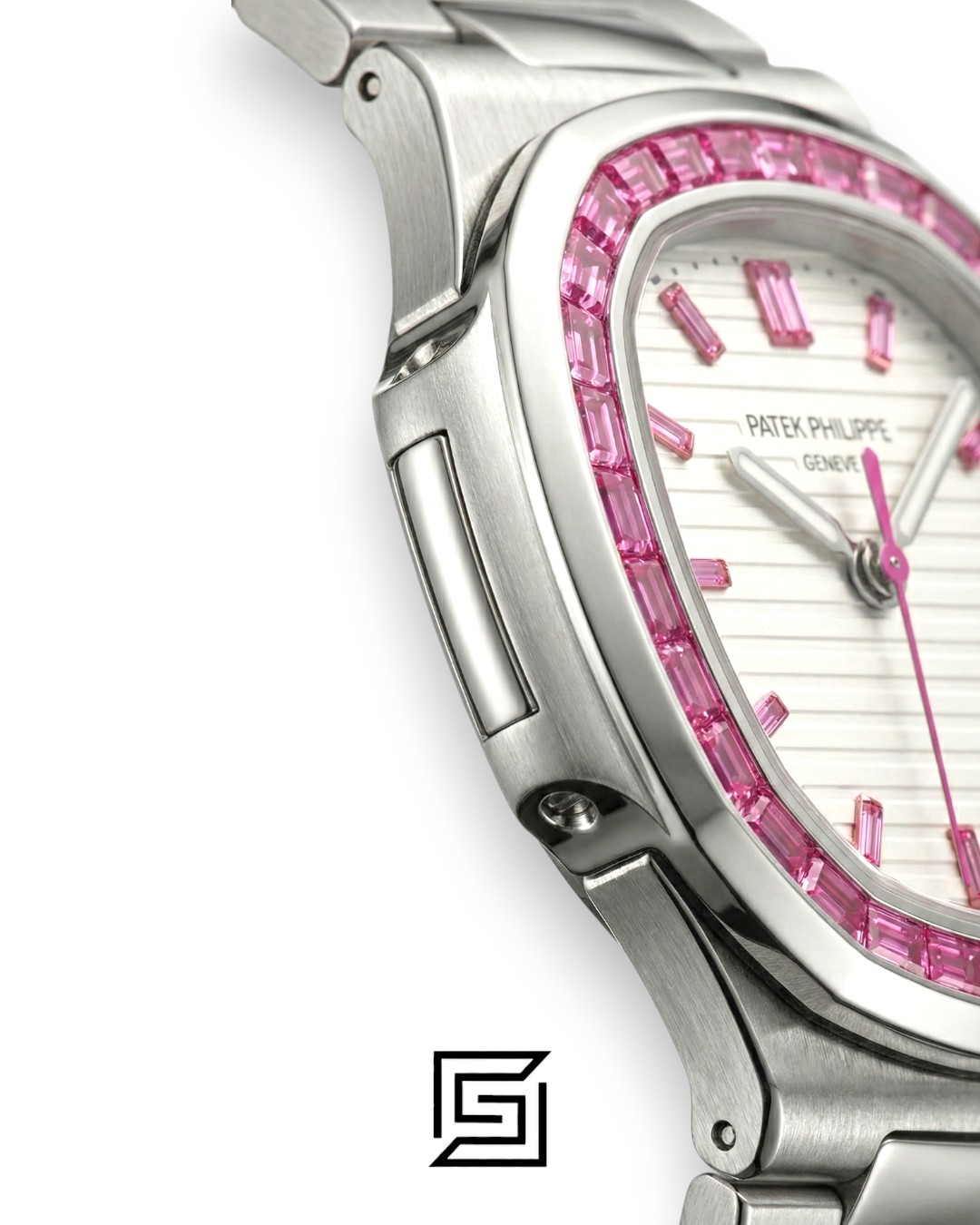 ⁦Patek Philippe Nautilus – White Dial – Pink Gem Bezel – Japanese Automatic⁩ - الصورة ⁦3⁩