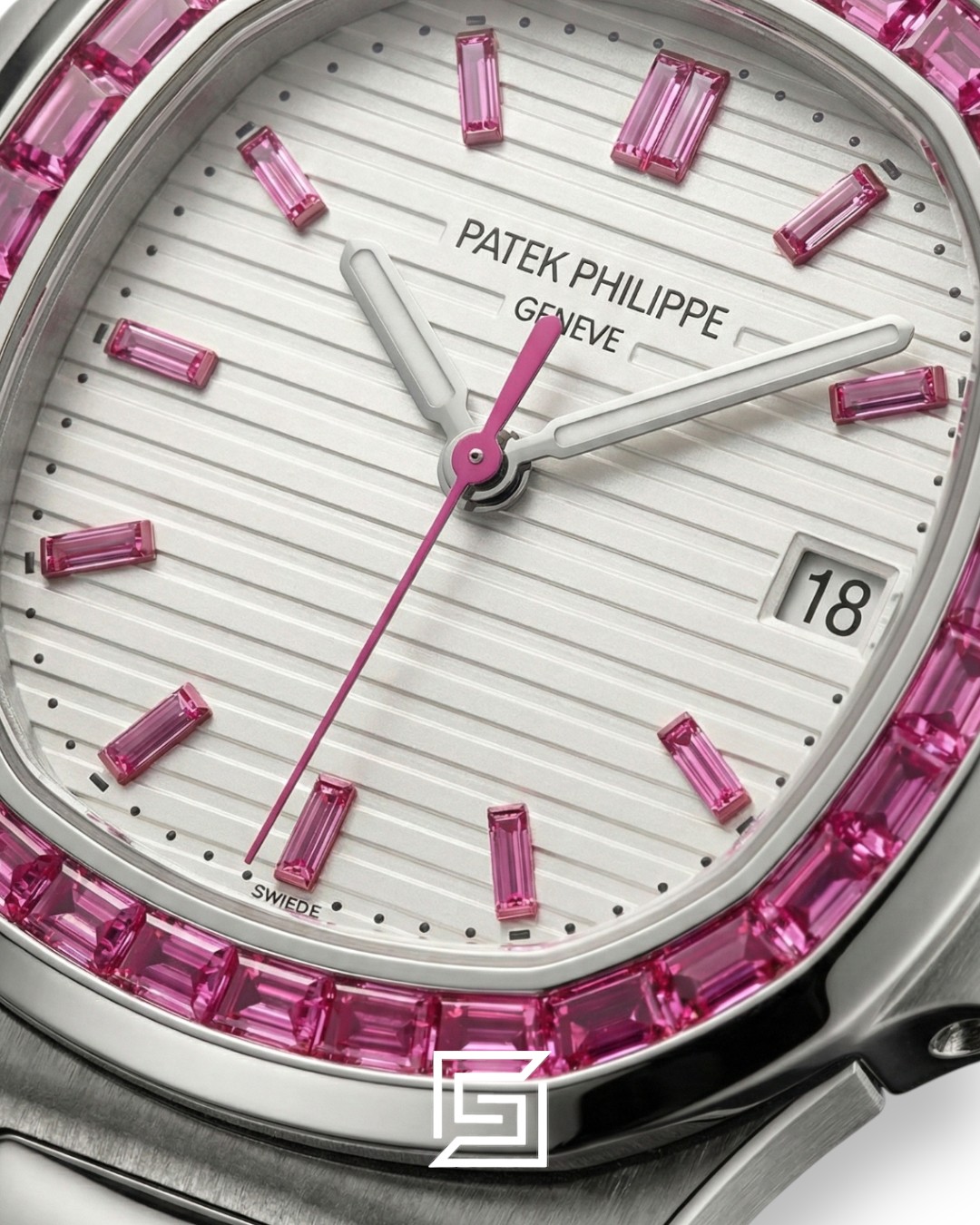 ⁦Patek Philippe Nautilus – White Dial – Pink Gem Bezel – Japanese Automatic⁩ - الصورة ⁦2⁩