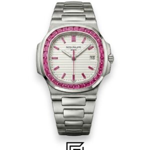 ⁦Patek Philippe Nautilus – White Dial – Pink Gem Bezel – Japanese Automatic⁩ - الصورة ⁦1⁩