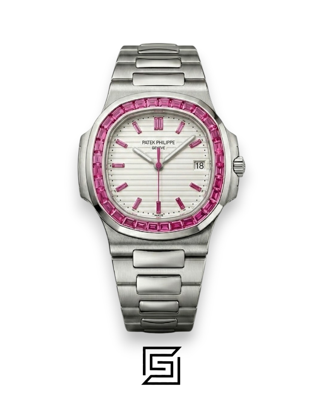 ⁦Patek Philippe Nautilus – White Dial – Pink Gem Bezel – Japanese Automatic⁩ - الصورة ⁦1⁩