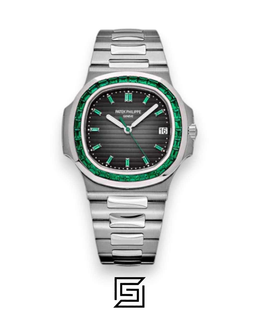 ⁦Patek Philippe Nautilus Japanese Automatic – Black Dial with Green Gem Bezel⁩ - الصورة ⁦1⁩