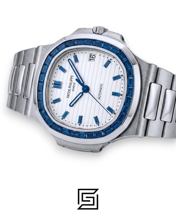 Patek Philippe Nautilus – White Dial – Blue Gem Bezel – Japanese Automatic