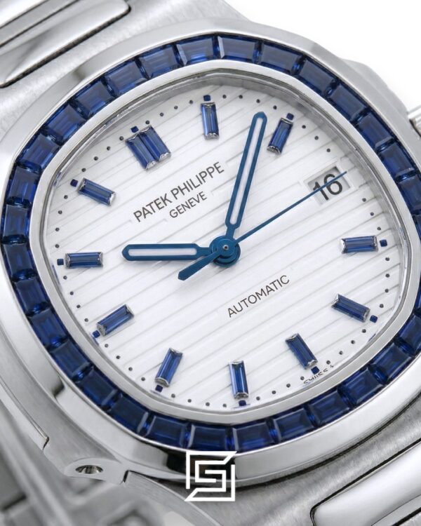 Patek Philippe Nautilus – White Dial – Blue Gem Bezel – Japanese Automatic