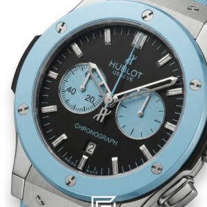 ⁦Hublot Classic Fusion Chronograph – Black Dial with Baby Blue Strap (38mm)⁩ - الصورة ⁦2⁩