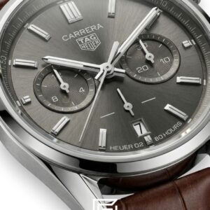 Tag Heuer Carrera Grey Dial Chronograph Brown Leather Men's Watch - Image 2