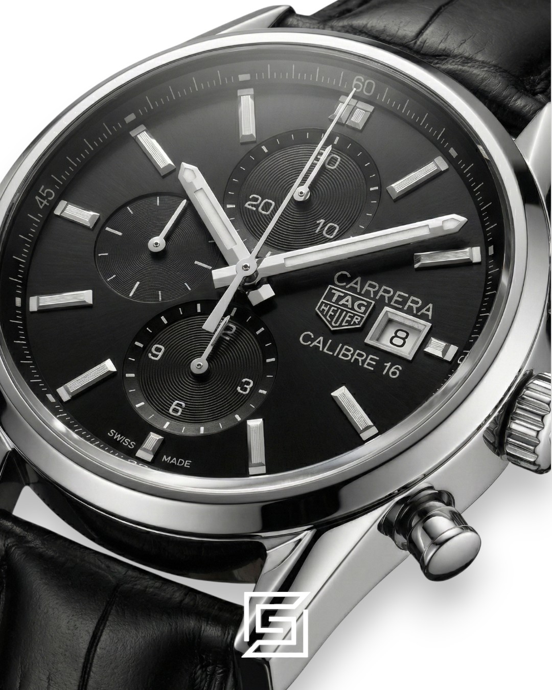 Tag Heuer Carrera Black Dial Chronograph Black Leather Men’s Watch - Image 2