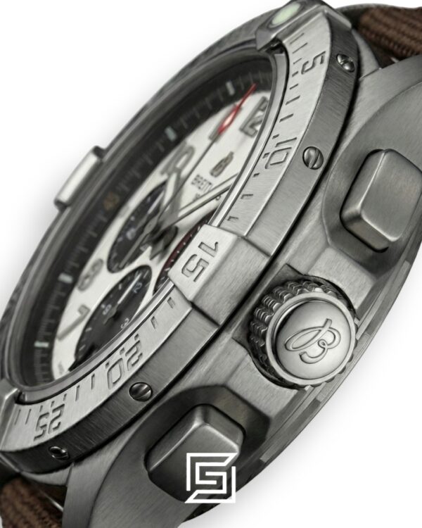 Breitling Chronograph Silver Panda Dial Brown Fabric Strap Men’s Watch