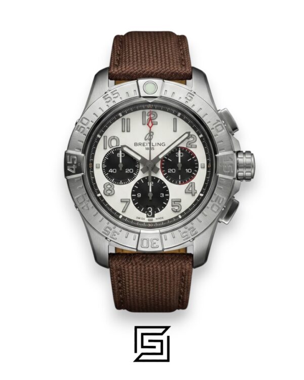 Breitling Chronograph Silver Panda Dial Brown Fabric Strap Men’s Watch