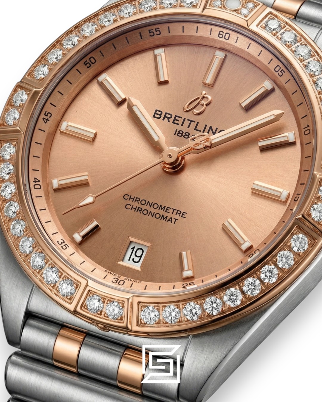 ⁦Breitling Chronomat Salmon Pink Diamond Bezel Two-Tone Ladies’ Watch⁩ - الصورة ⁦2⁩