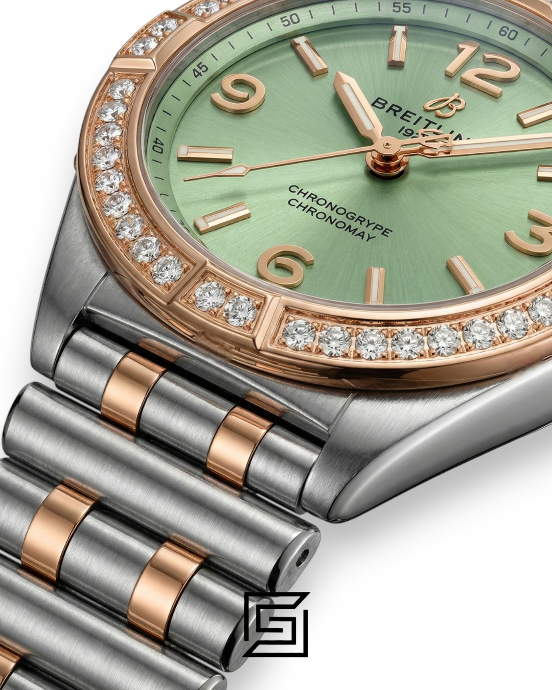 Breitling Chronomat Mint Green Diamond Bezel Two-Tone Ladies’ Watch - Image 2