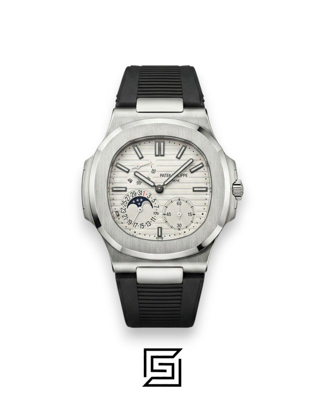 Patek Philippe Grand Complication – White Dial × Black Rubber Strap – Japanese Automatic - Image 1