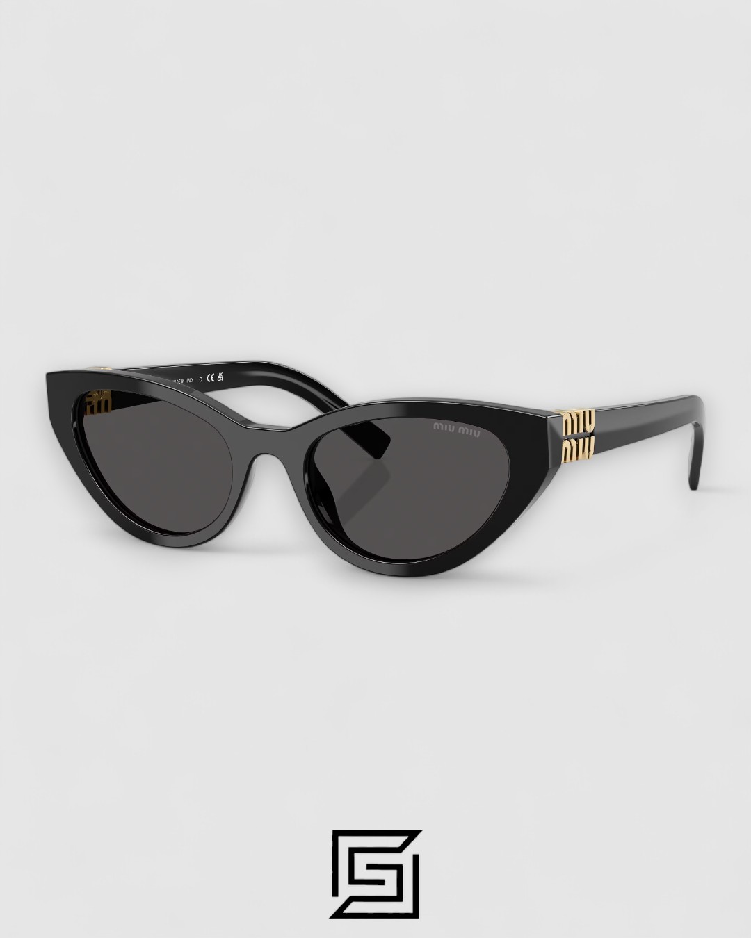Miu Miu MUA04 16K08Z Black Lenses and Black Frame With Gold Logo - Image 1