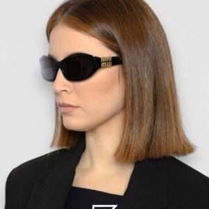 Miu Miu MU14 16K-08Z Black Lenses and Black Frame With Gold Logo - Image 6