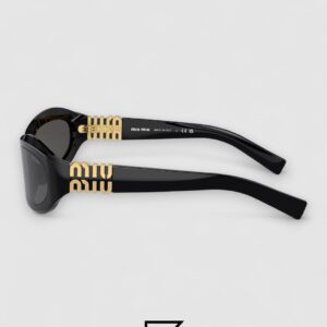 Miu Miu MU14 16K-08Z Black Lenses and Black Frame With Gold Logo - Image 3