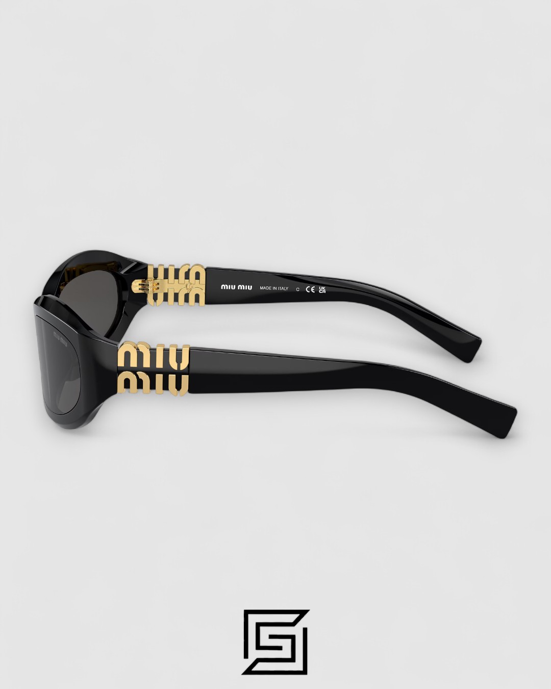 Miu Miu MU14 16K-08Z Black Lenses and Black Frame With Gold Logo - Image 3