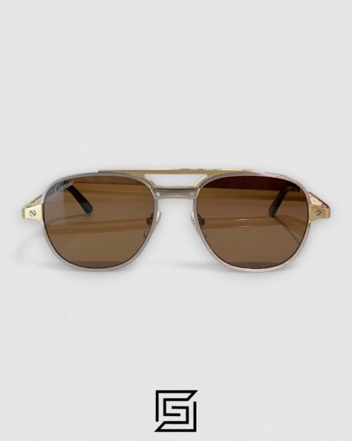 Alternative view of Cartier CT0477S Brown Lenses Half Gold Frame