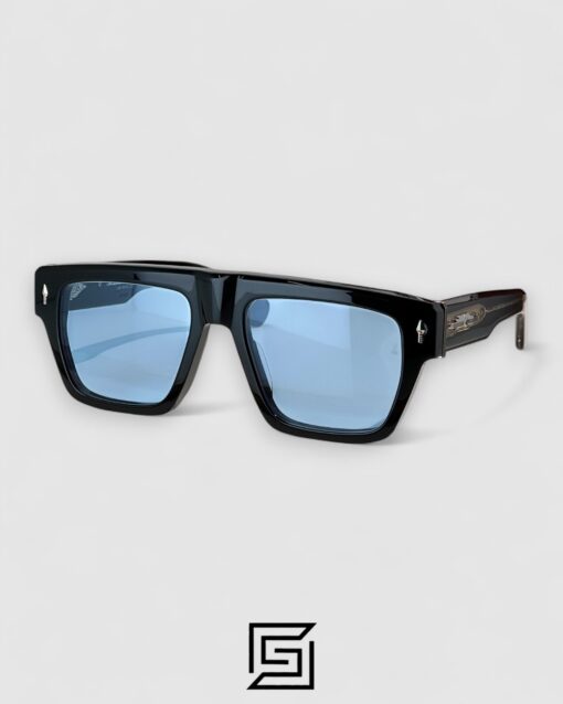 jacque marie mage ACOMA Bold Black Frame With Blue Lenses and Gold Arm