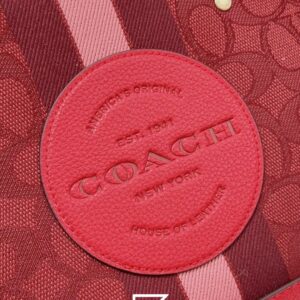 Dempsey Signature Jacquard Tote with Coach Stripe and Patch Red Style No. C8448 Big Size - Image 5