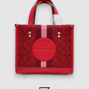 Dempsey Signature Jacquard Tote with Coach Stripe and Patch Red Style No. C8448 Big Size - Image 1