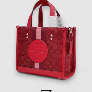 Dempsey Signature Jacquard Tote with Coach Stripe and Patch Red Style No. C8448 Big Size - Image 2