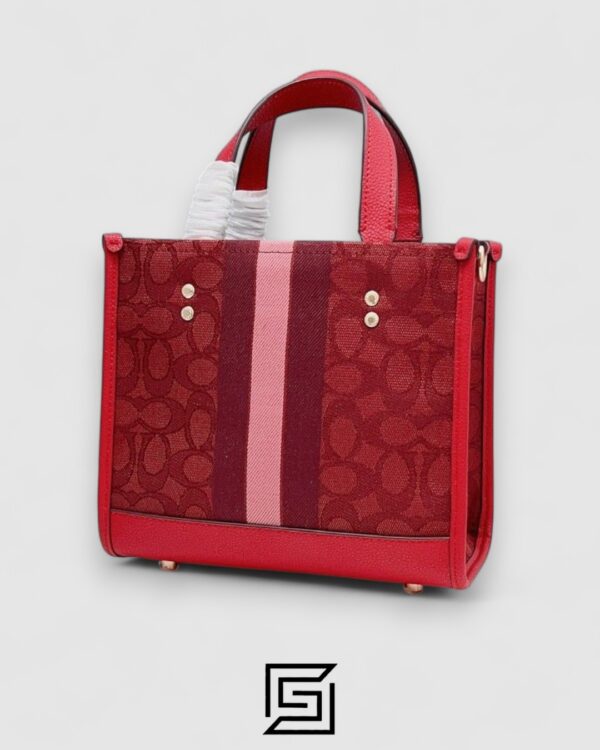 Dempsey Signature Jacquard Tote with Coach Stripe and Patch Red Style No. C8448 Big Size