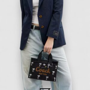Coach X Peanuts Cargo Tote Bag 26 With Snoopy Print Black – Style No. CBF70 - Image 7