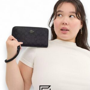 Coach Long Zip Around Wallet In Signature Canvas Style Grey x Black No. CW778 - Image 3