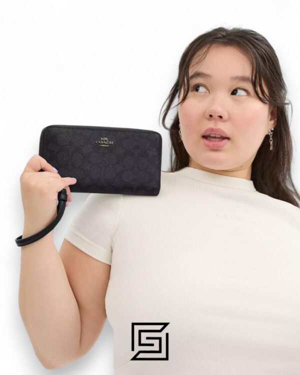 Coach Long Zip Around Wallet In Signature Canvas Style Grey x Black No. CW778
